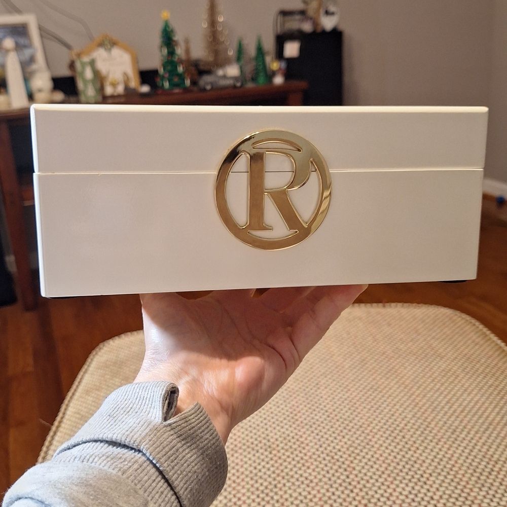 White Jewelry Trinket Box with Gold "R" Initial
